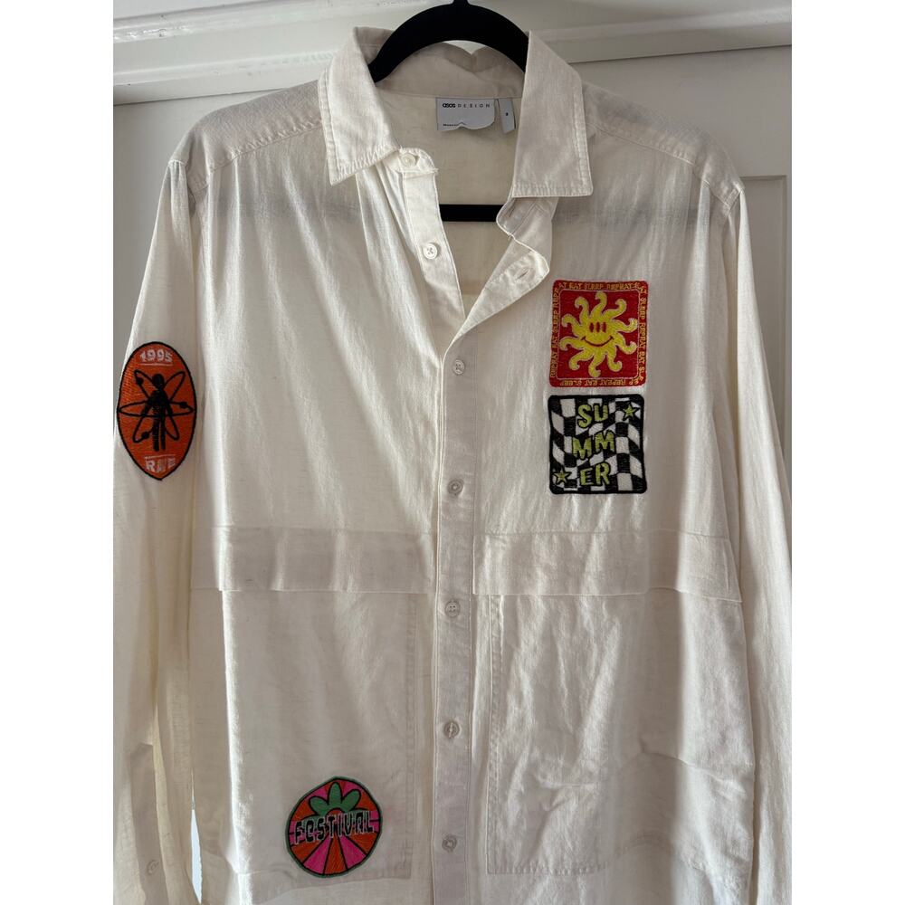 ASOS Design Patchwork Linen Cotton Button Up Shirt Festival Y2K Indie Grunge